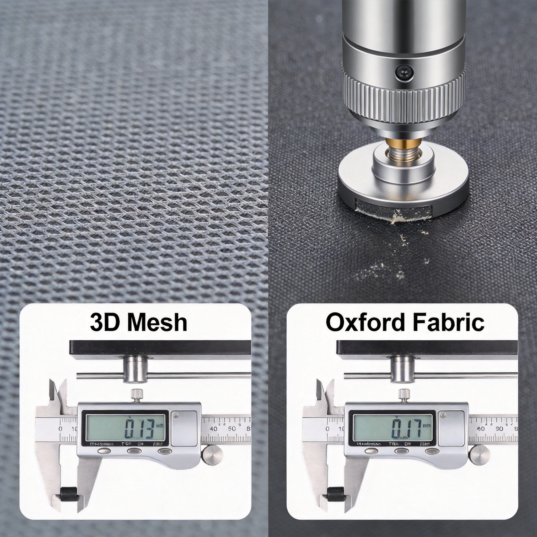 Outdoor exposure test rack showing swatches of 3D mesh and Oxford fabric after 500 hours of UV exposure