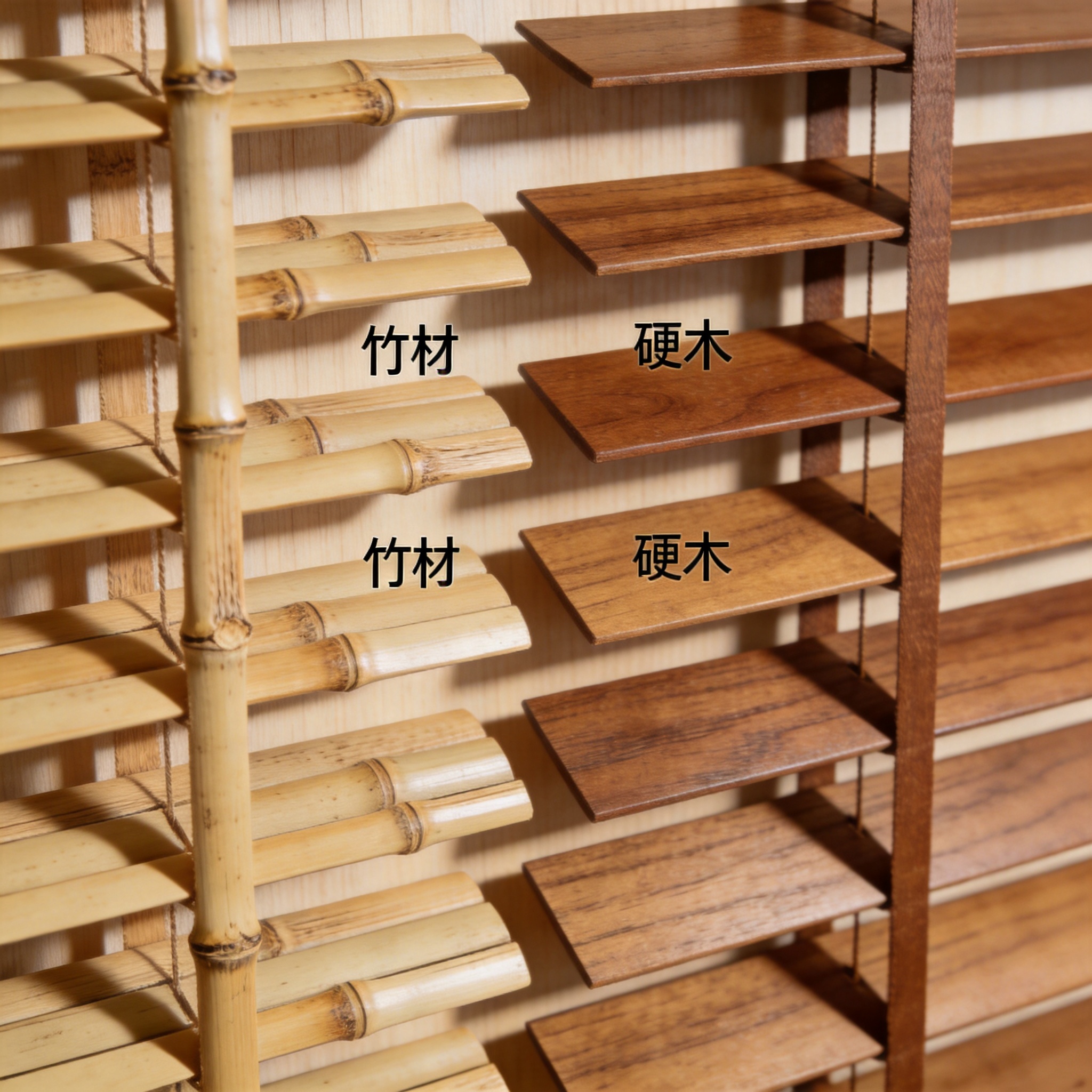 Comparison chart of bamboo and hardwood blind materials