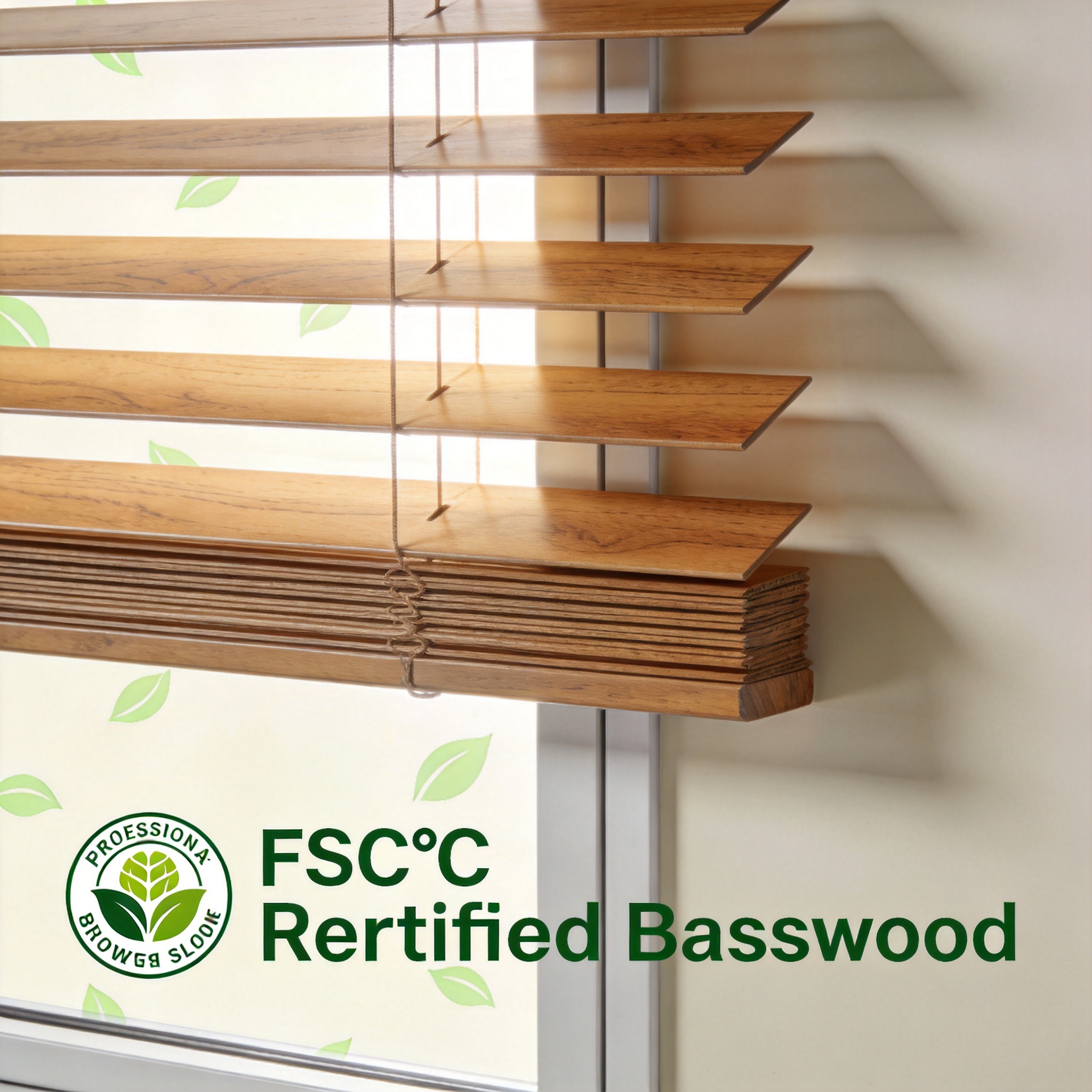FSC certification logo on basswood blind sample