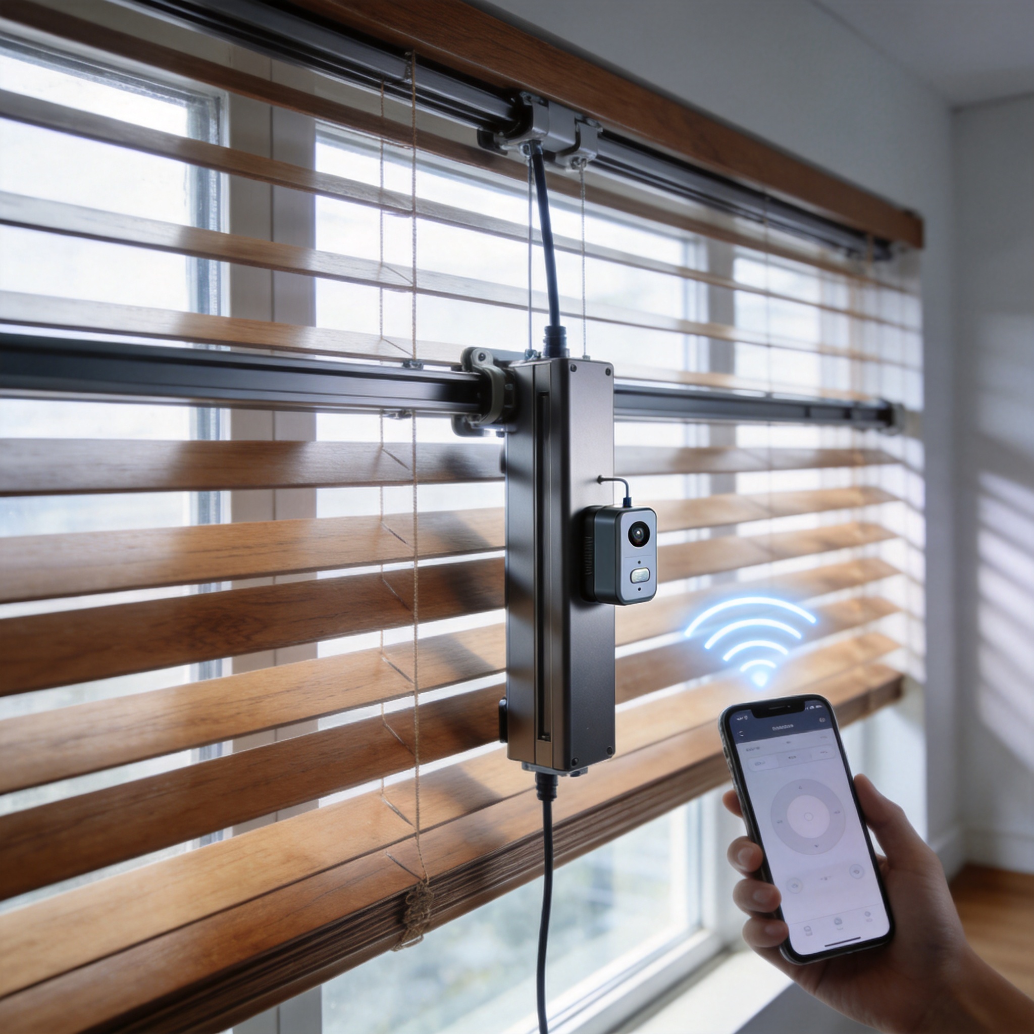 Dark navy blue wooden blinds in a bedroom