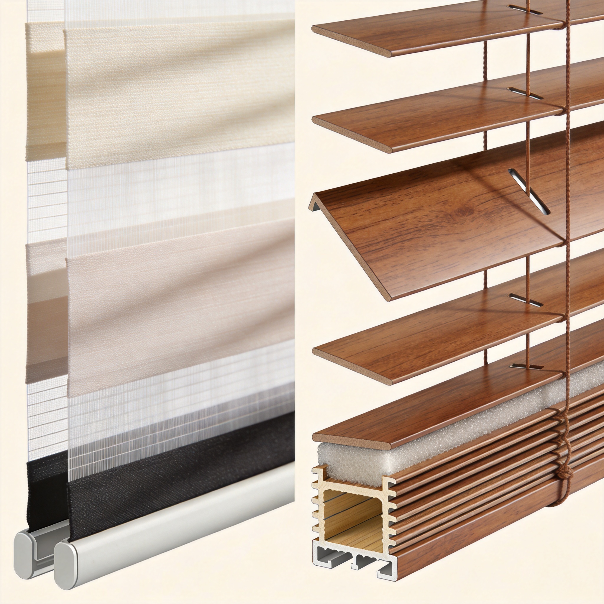 Light control comparison fabric versus wood blinds