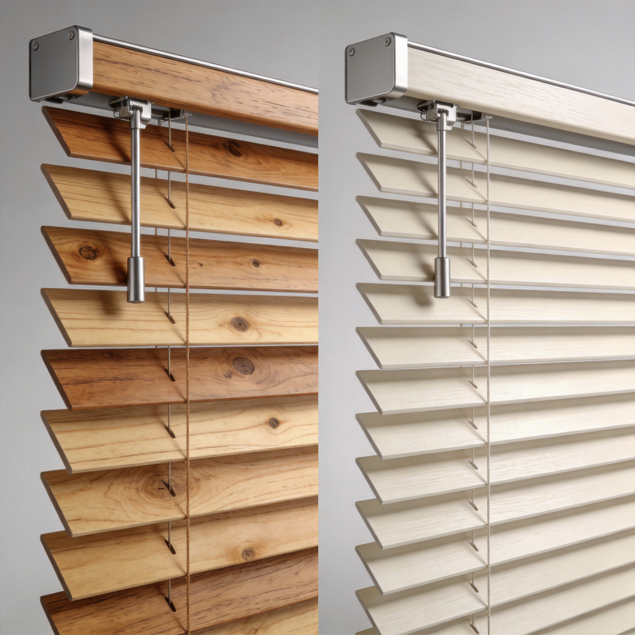 Water droplets on faux wood slat versus warped real wood slat