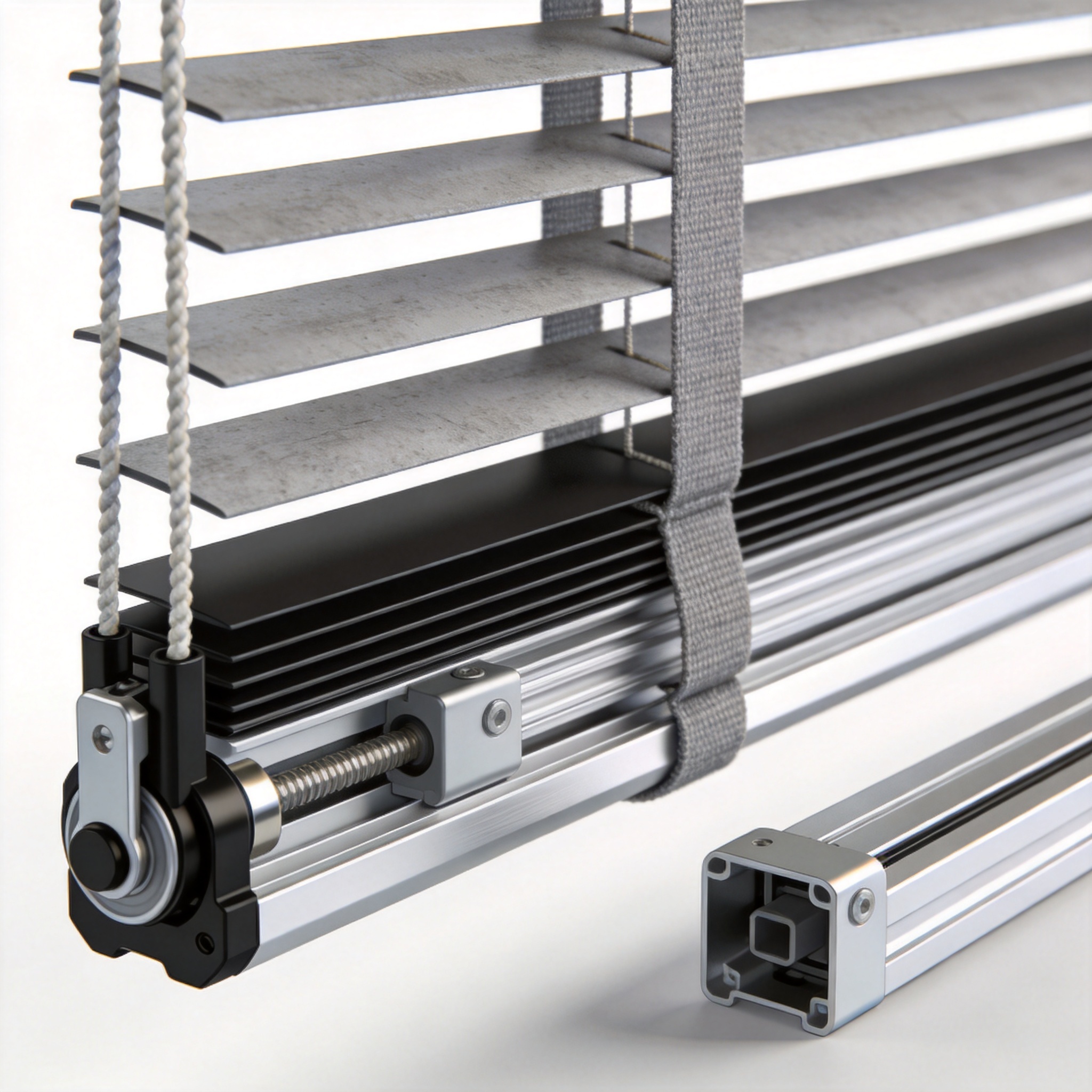 Close-up of recycled PET slats and fabric samples for blinds