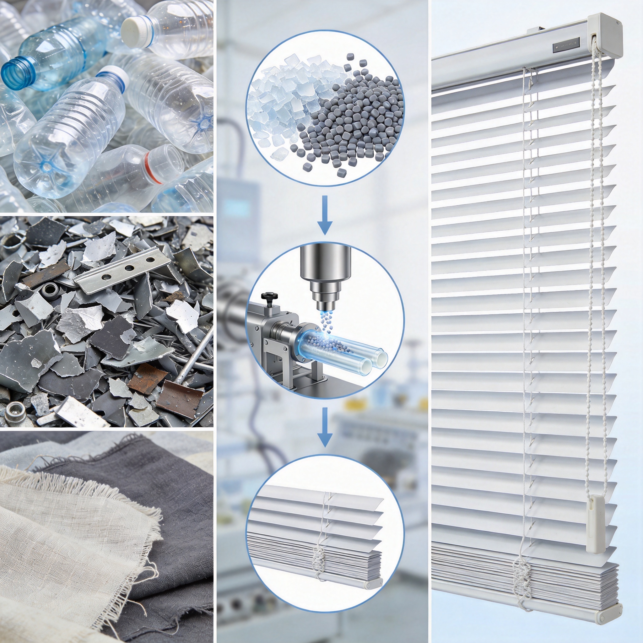 Manufacturing process flow of recycled materials into window blinds