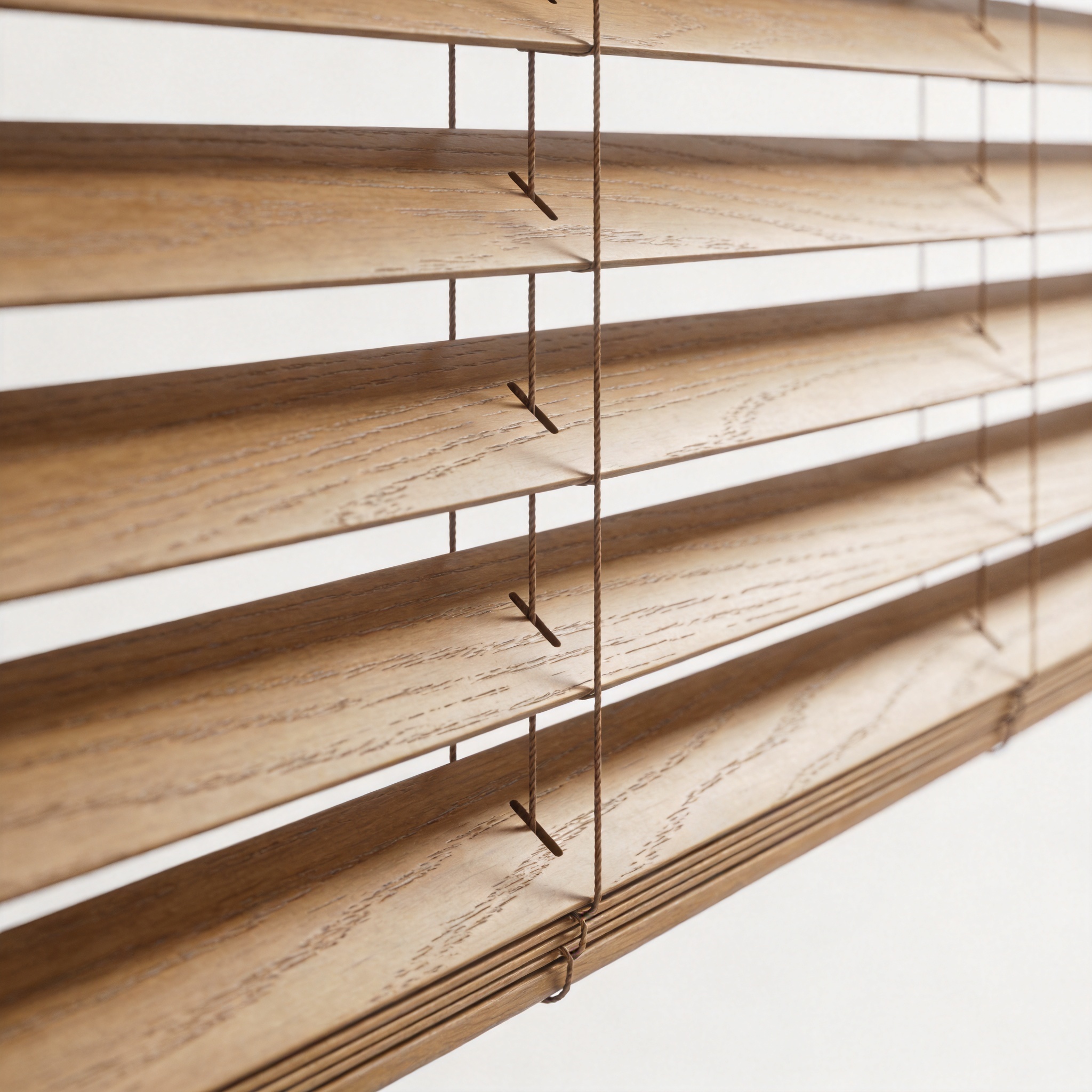 Close-up of scratched wooden blind slat showing different scratch depths