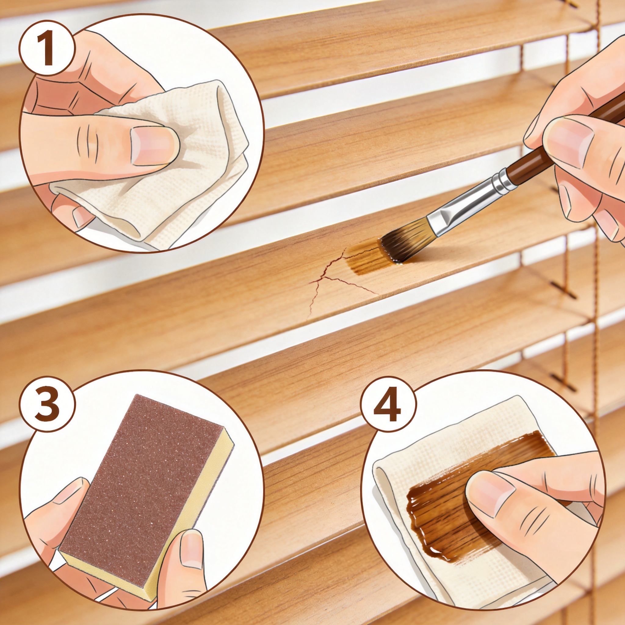 Professional hand applying touch-up marker to wooden blind slat