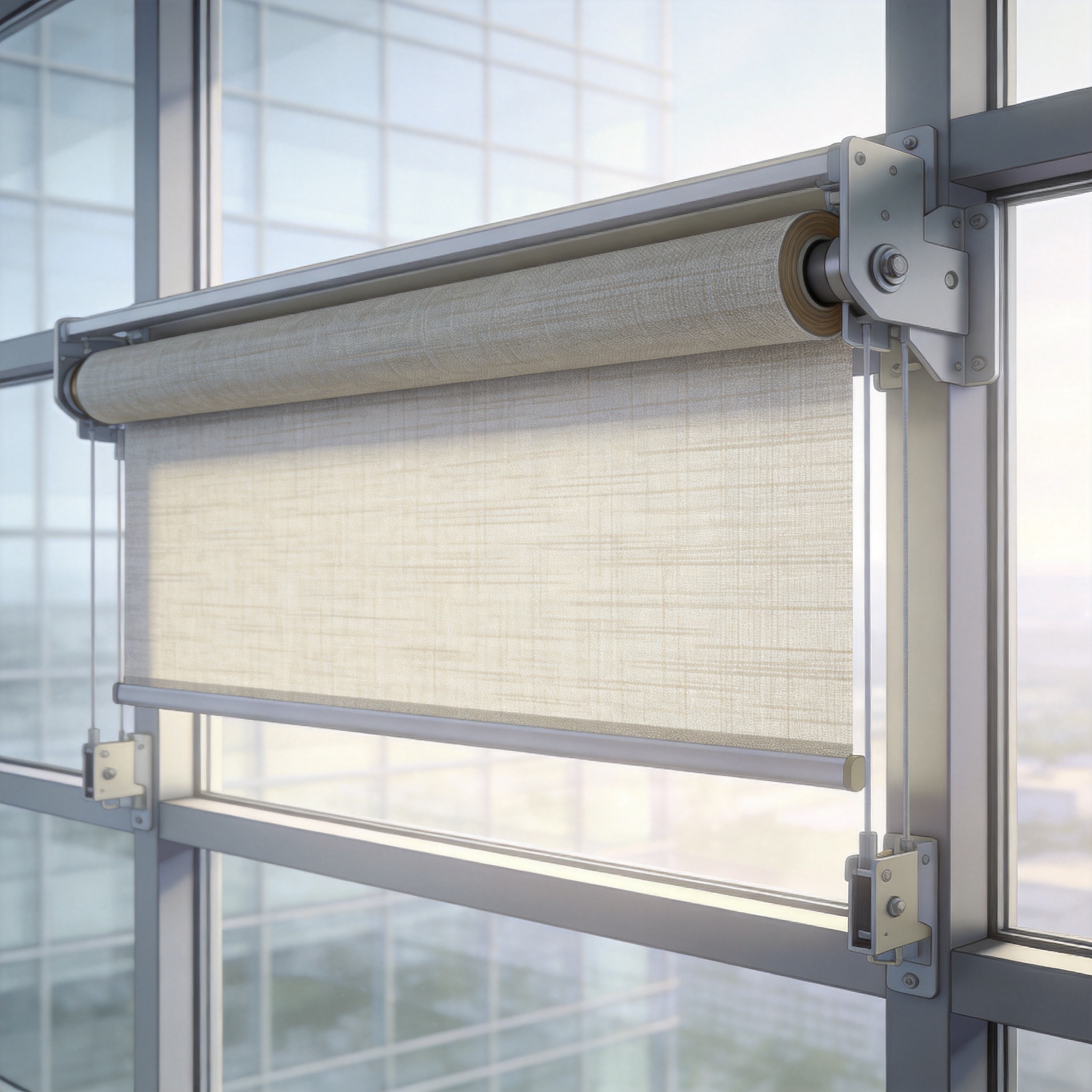 Large commercial window with fabric blinds