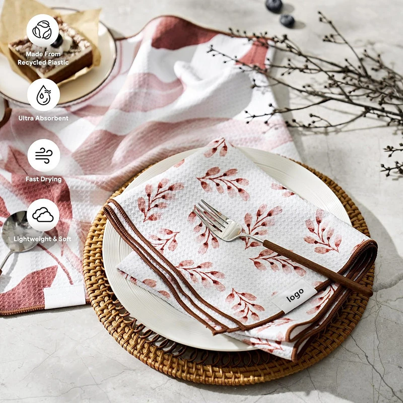16x28 Inch Microfiber Woven Dish Towels Quick Dry Striped Tea Towels Waffle Texture Custom Logo - Image 2