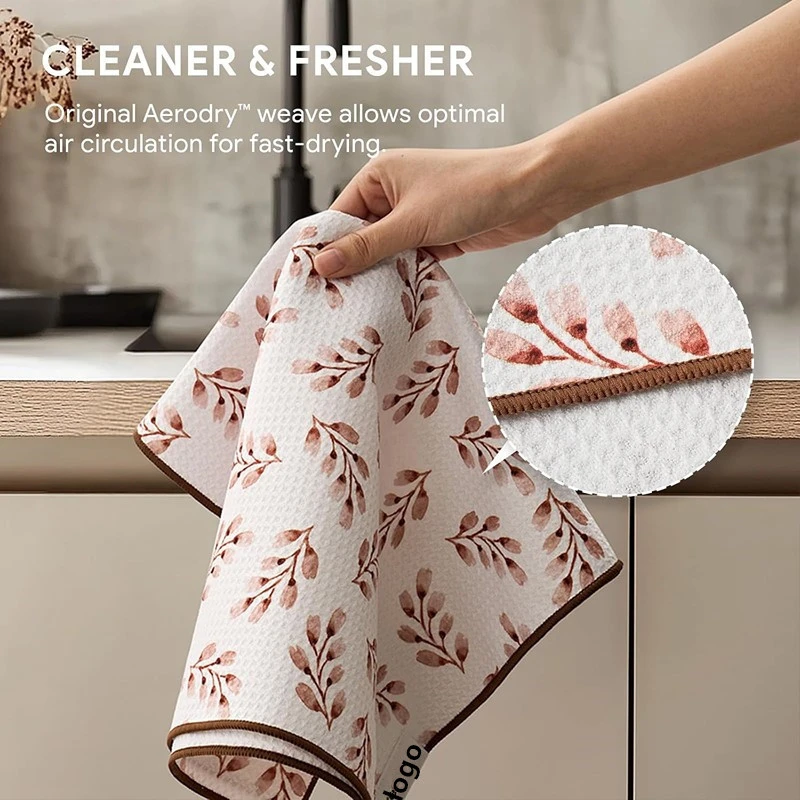 16x28 Inch Microfiber Woven Dish Towels Quick Dry Striped Tea Towels Waffle Texture Custom Logo - Image 3