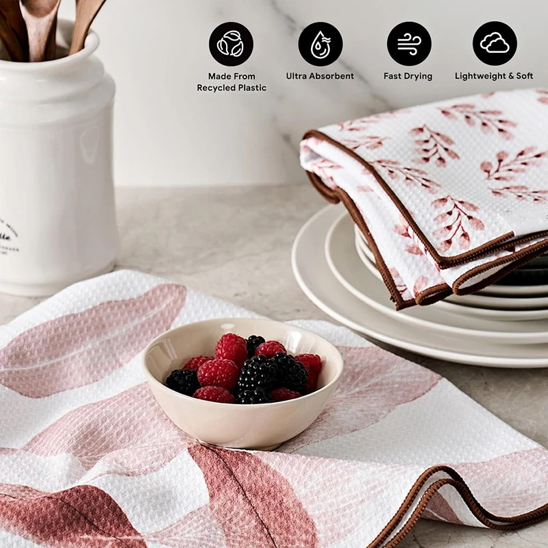 16x28 Inch Microfiber Woven Dish Towels Quick Dry Striped Tea Towels Waffle Texture Custom Logo - Image 4