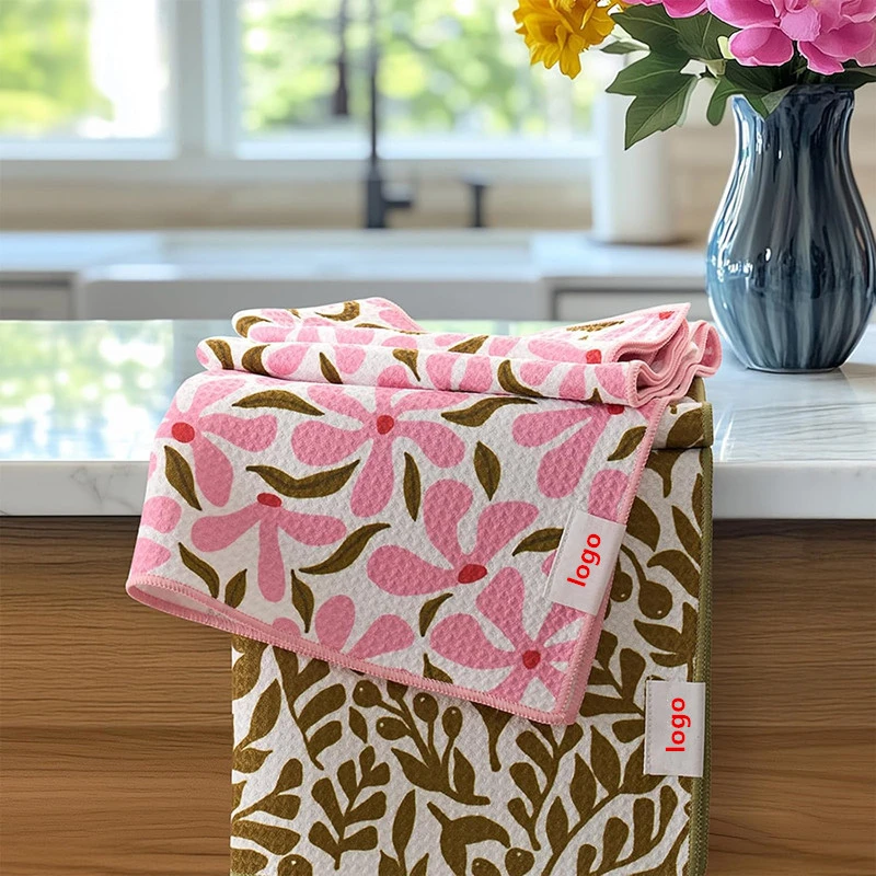 16x28 Inch Recycled Microfiber Waffle Kitchen Towel Quick Dry Absorbent Dish Cloth - Image 2