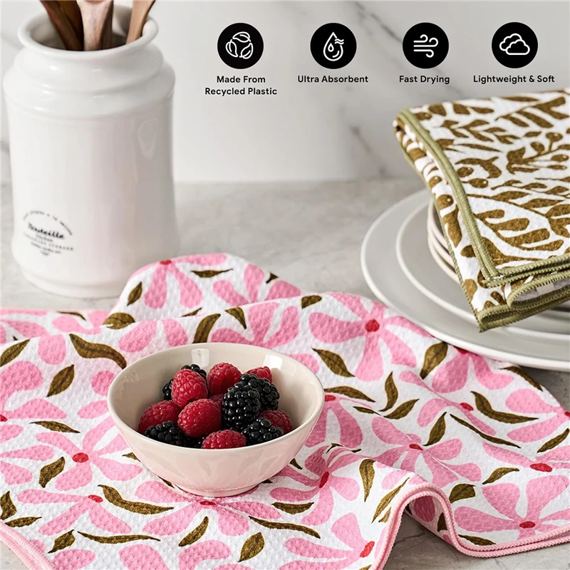 16x28 Inch Recycled Microfiber Waffle Kitchen Towel Quick Dry Absorbent Dish Cloth - Image 3