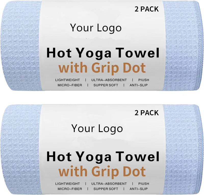 2 Pack Eco-Friendly Microfiber Yoga Towel Non-Slip Waffle Weave with Grip Dots Sweat Absorbent Hot Yoga Mat