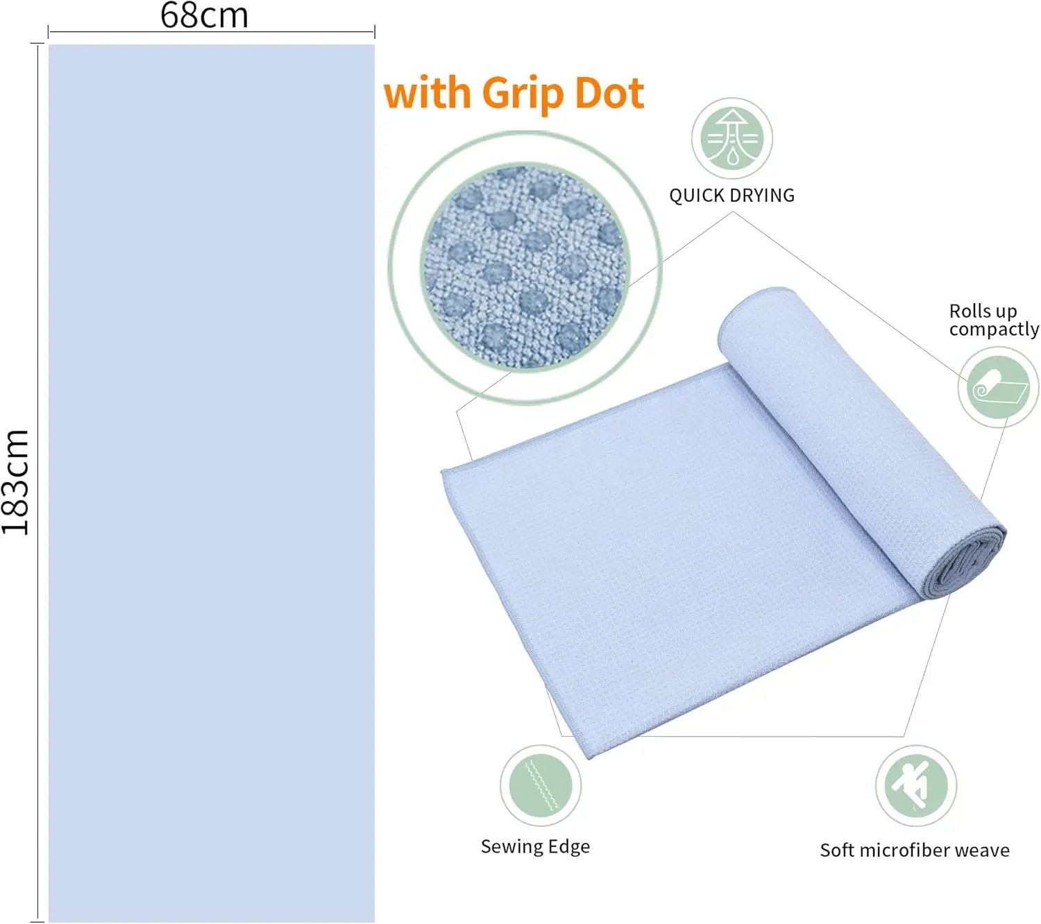 2 Pack Eco-Friendly Microfiber Yoga Towel Non-Slip Waffle Weave with Grip Dots Sweat Absorbent Hot Yoga Mat - Image 2