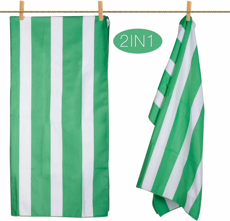 2 Pack Microfiber Absorbent Quick Dry Towel Set Stripe Sublimation Print Beach - Image 2