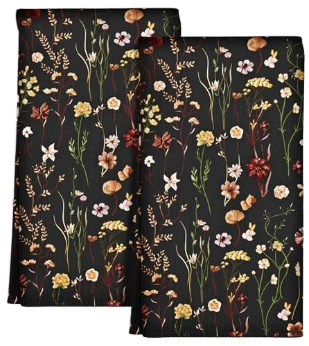 2 Pack Rectangle Microfiber Floral Kitchen Towels 18x26 Inch Soft Absorbent - Image 2