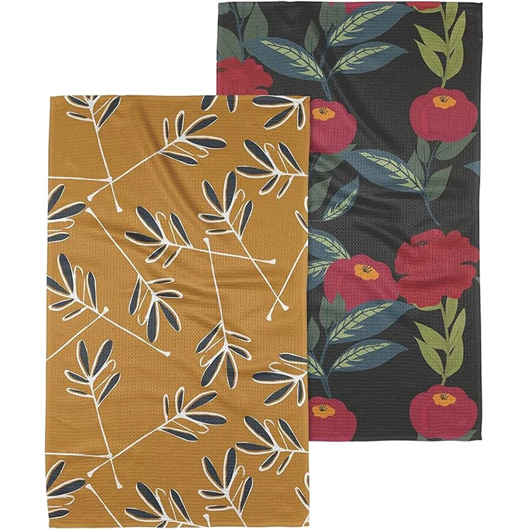 2 Pack Rectangle Microfiber Floral Kitchen Towels 18x26 Inch Soft Absorbent - Image 6