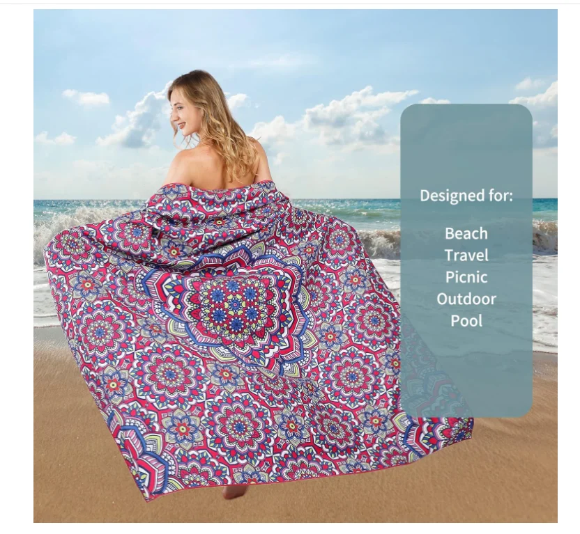 200 Gsm Microfiber Sand-Free Quick-Dry Hooded Beach Towel with Logo and Bag - Image 5
