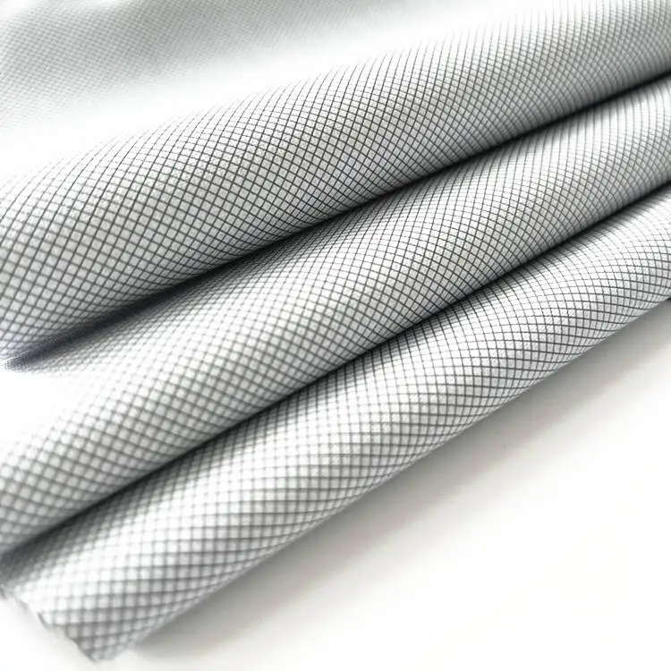 300D Cationic Polyester Bonded Grid Plaid TPU Waterproof Pongee Fabric - Image 4