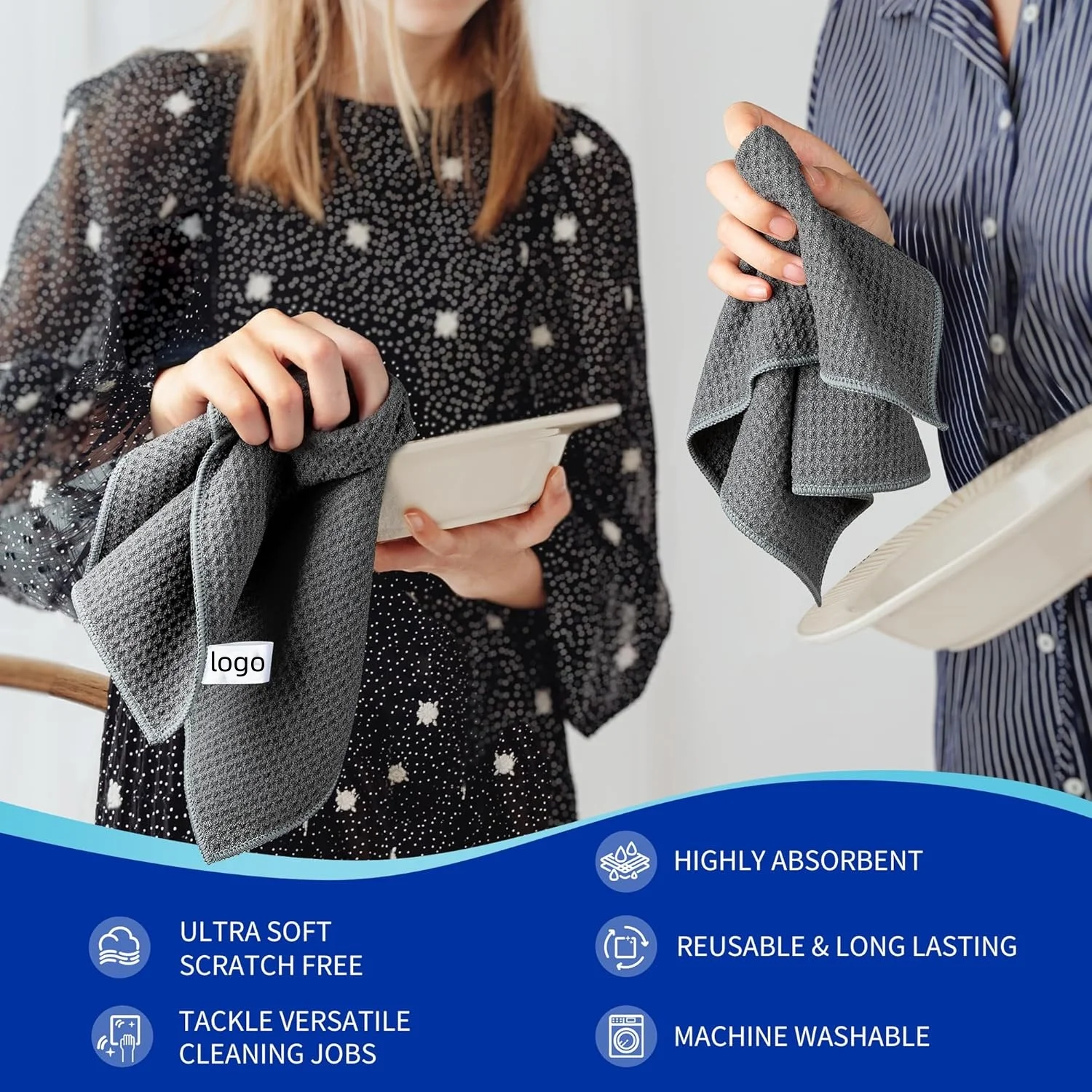 400 GSM Microfiber Waffle Towels Custom Logo Antimicrobial Quick-Dry Sustainable - Image 4