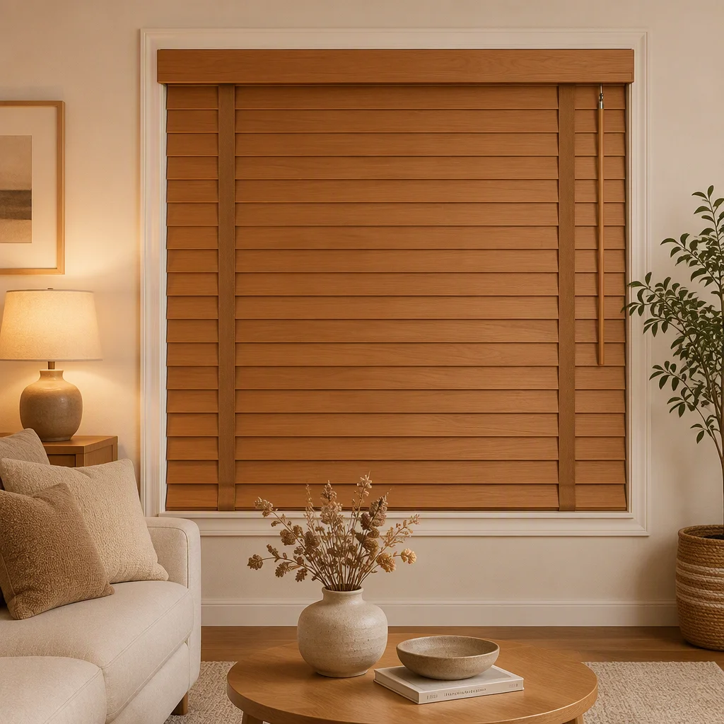 50mm Cordless Venetian Blinds Wood Grain Tilt Wand Custom Size B2B Wholesale - Image 6