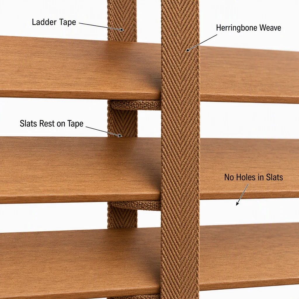 50mm Cordless Venetian Blinds Wood Grain Valance Tilt Wand Custom Size Study Room - Image 3