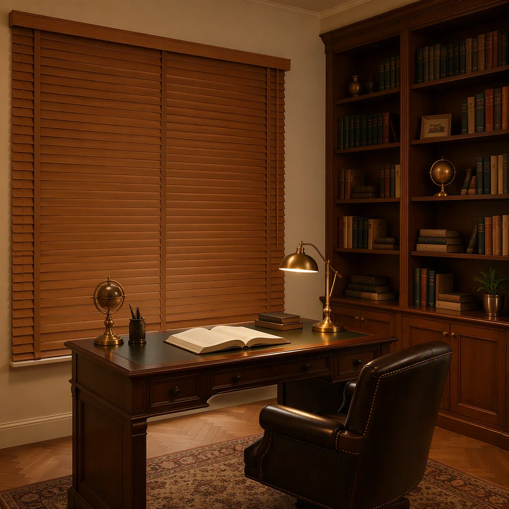 50mm Cordless Venetian Blinds Wood Grain Valance Tilt Wand Custom Size Study Room - Image 6