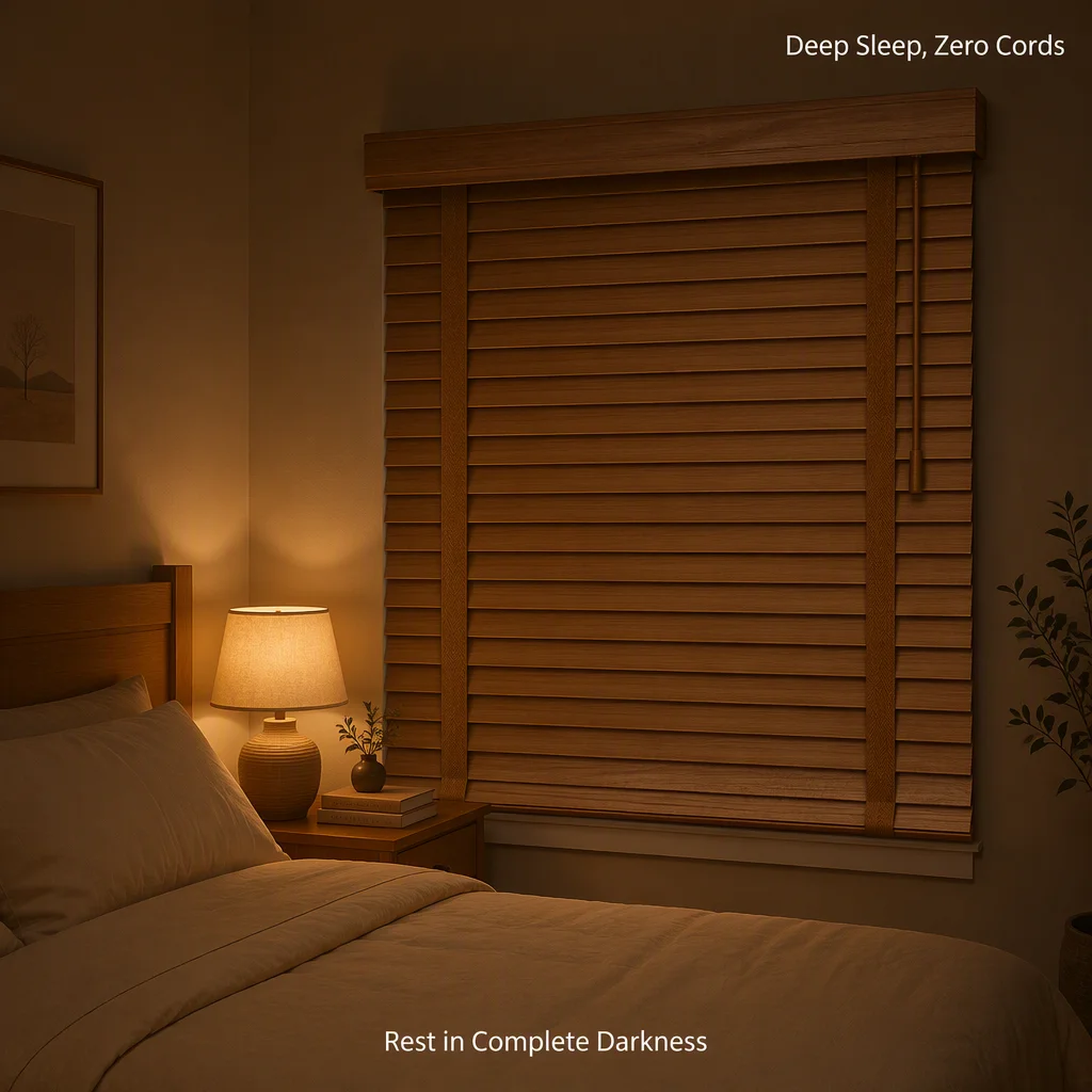 50mm Cordless Wood Grain Venetian Blinds Wide Ladder Tape No Lift Cord Custom Size - Image 3