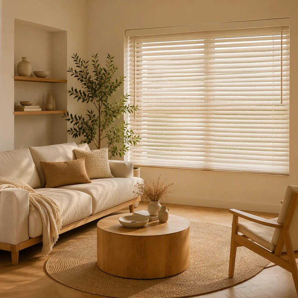 50mm Cream Solid Wood Venetian Blinds Tilt Wand Ladder String Light Filter Custom Size B2B