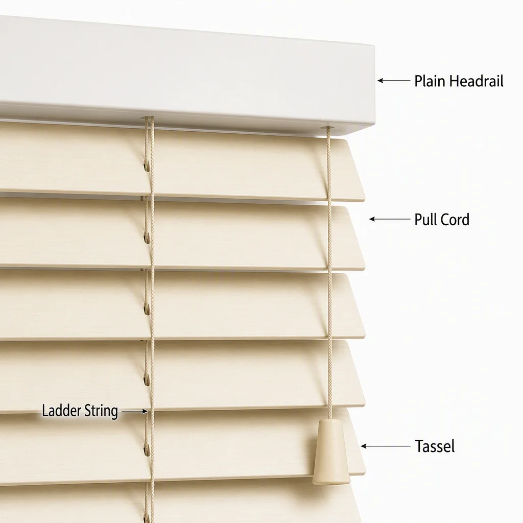 50mm Cream Solid Wood Venetian Blinds Tilt Wand Ladder String Light Filter Custom Size B2B - Image 3