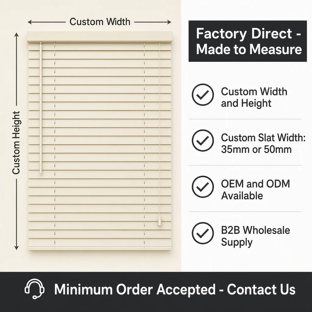 50mm Cream Solid Wood Venetian Blinds Tilt Wand Ladder String Light Filter Custom Size B2B - Image 5