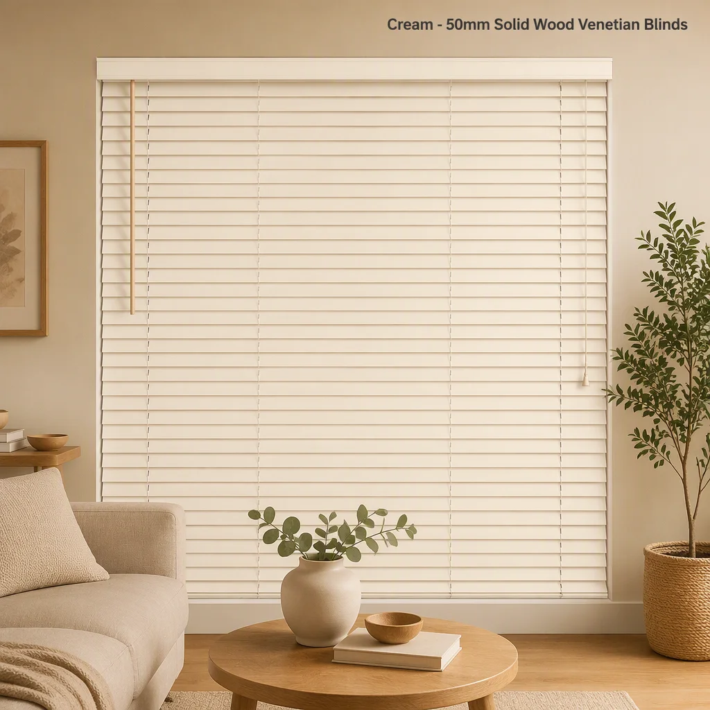 50mm Cream Solid Wood Venetian Blinds Tilt Wand Ladder String Light Filter Custom Size B2B - Image 6