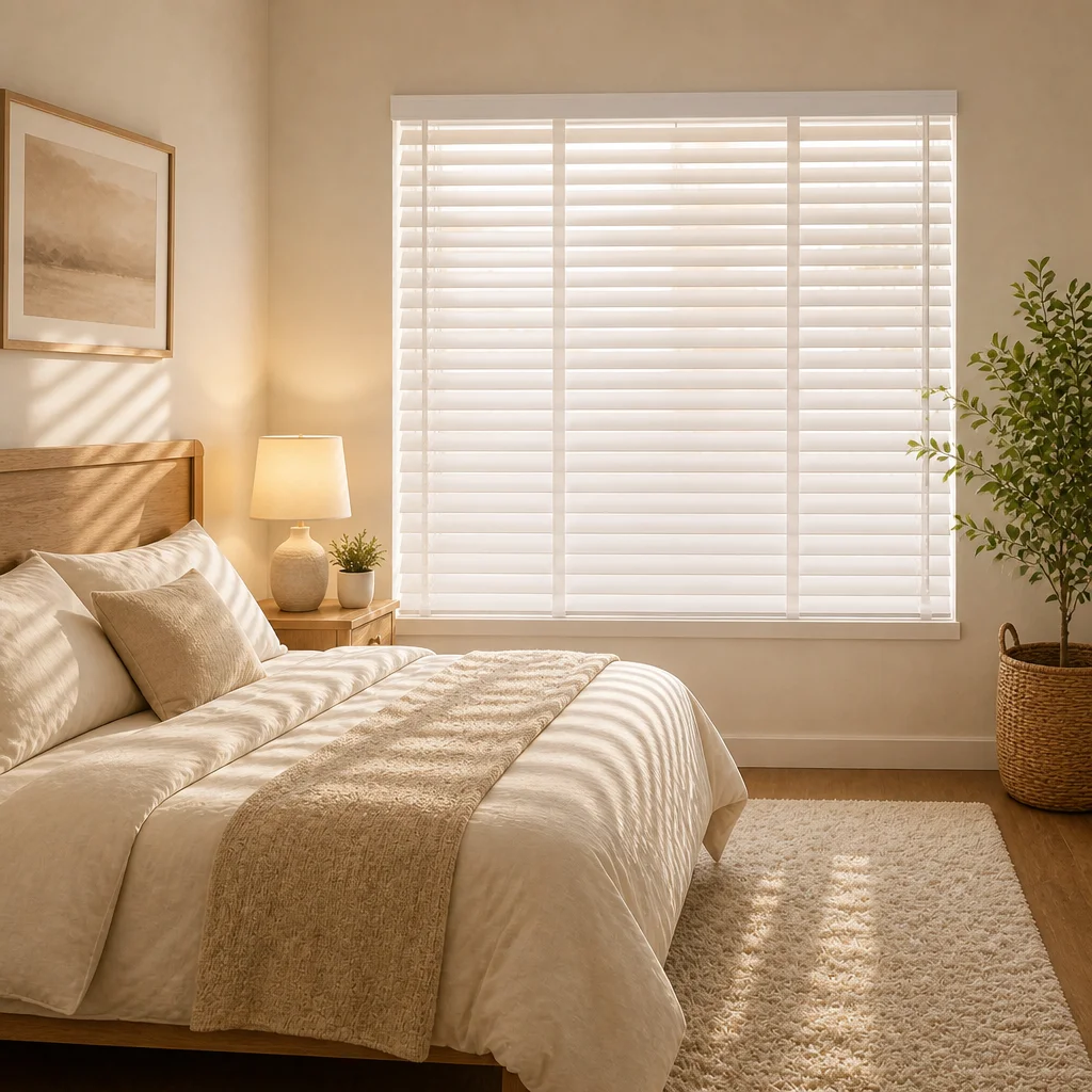 50mm Paulownia Wood Venetian Blinds Painted White Eco-Friendly Anti-UV