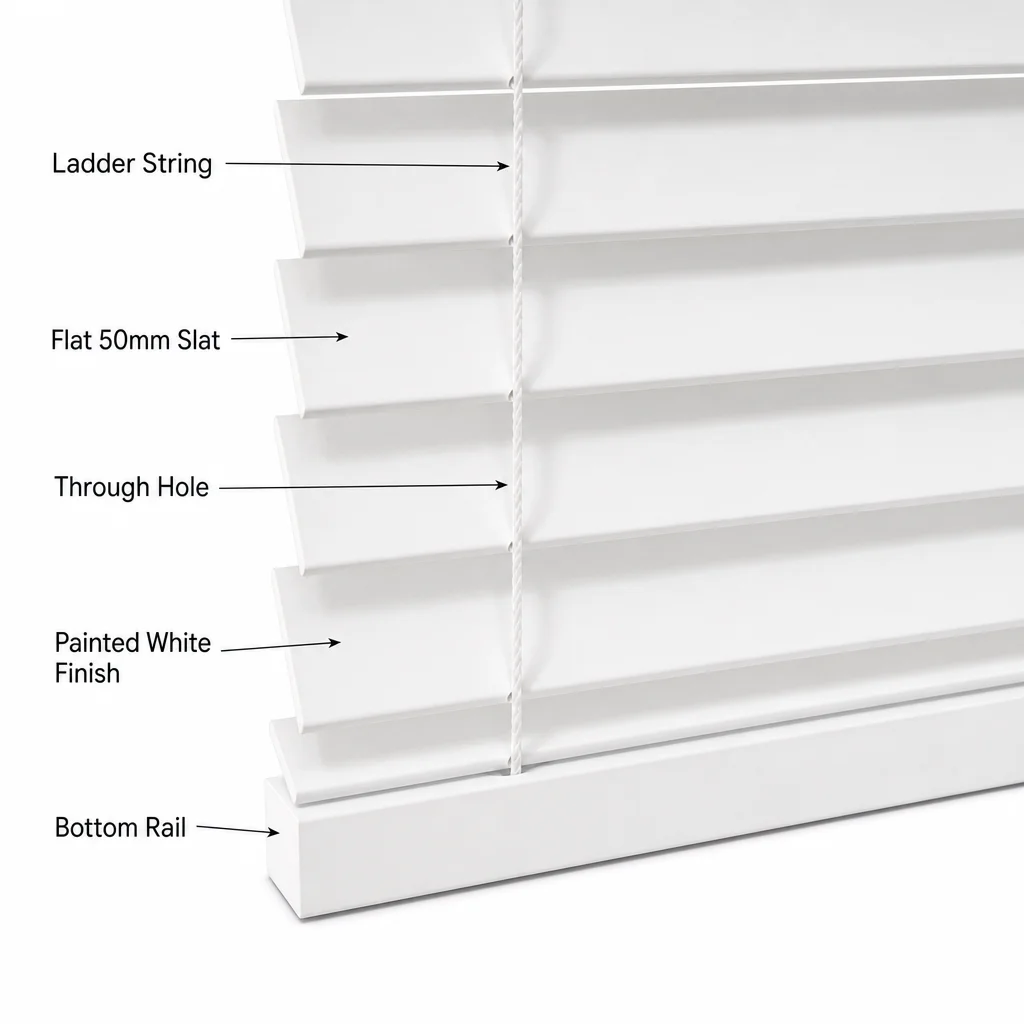 50mm Paulownia Wood Venetian Blinds Painted White Eco-Friendly Anti-UV - Image 3