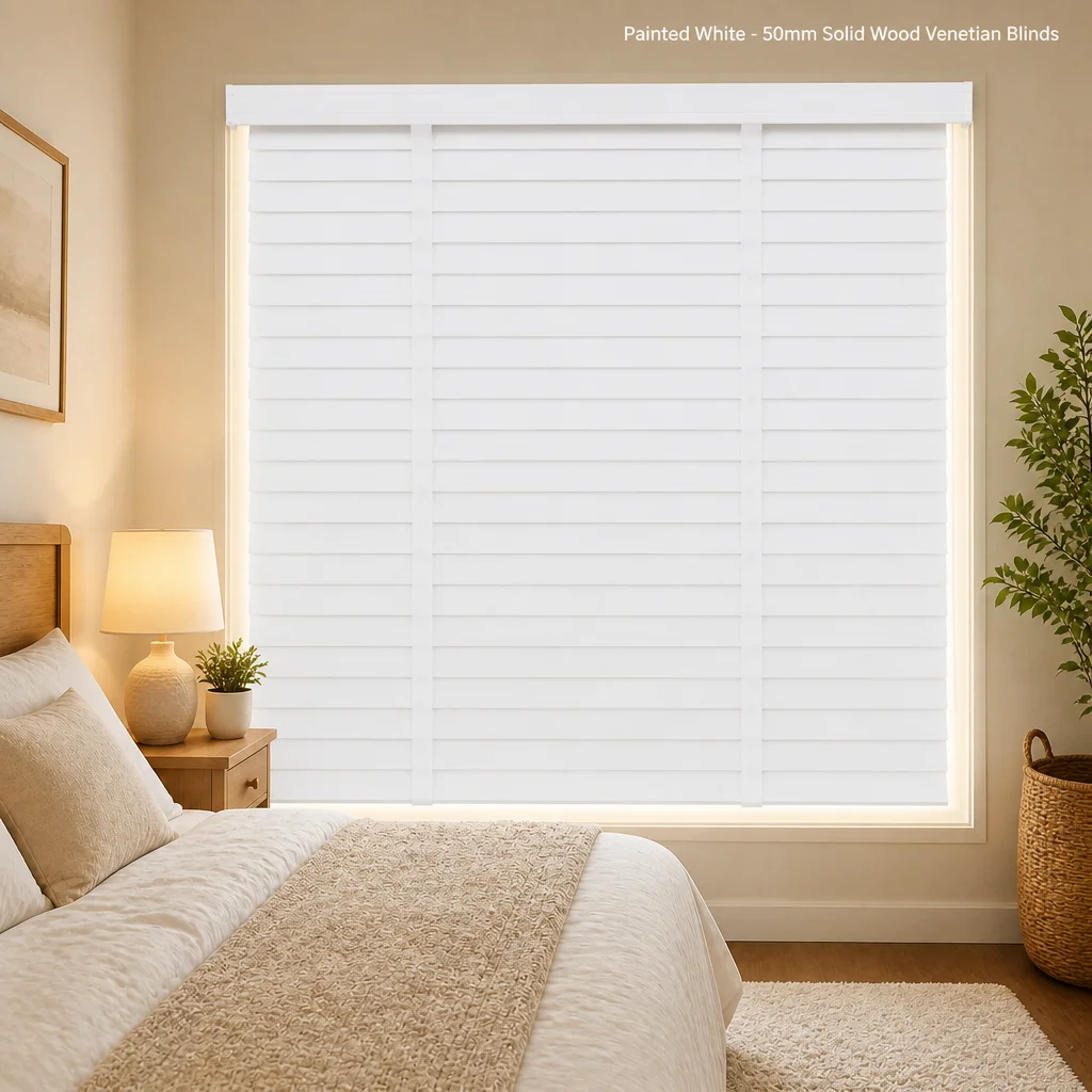 50mm Paulownia Wood Venetian Blinds Painted White Eco-Friendly Anti-UV - Image 6