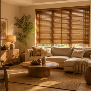 50mm Solid Wood Venetian Blinds Stained Tilt Wand Ladder String Light Filter Custom Size B2B Wholesale