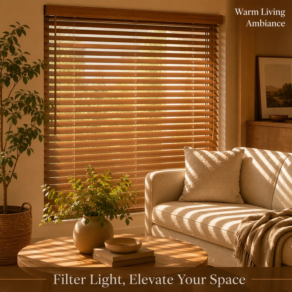 50mm Solid Wood Venetian Blinds Stained Tilt Wand Ladder String Light Filter Custom Size B2B Wholesale - Image 2