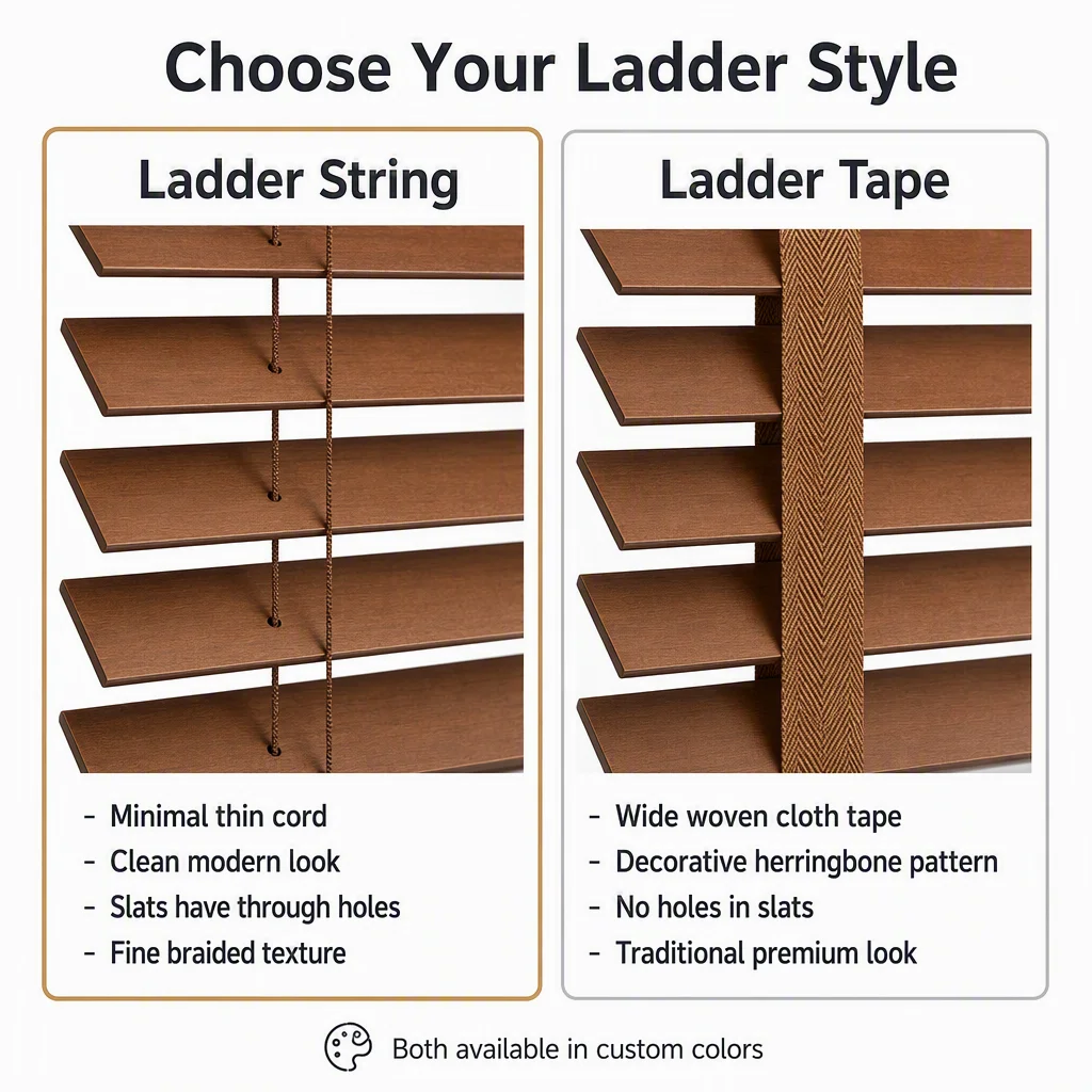 50mm Solid Wood Venetian Blinds Stained Tilt Wand Ladder String Light Filter Custom Size B2B Wholesale - Image 5