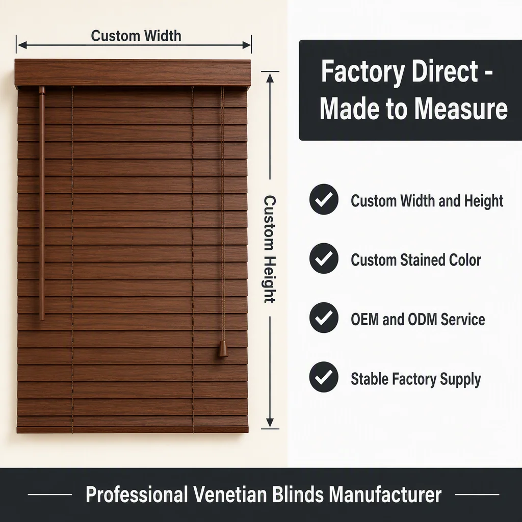 50mm Solid Wood Venetian Blinds Stained Tilt Wand Ladder String Light Filter Custom Size B2B Wholesale - Image 6