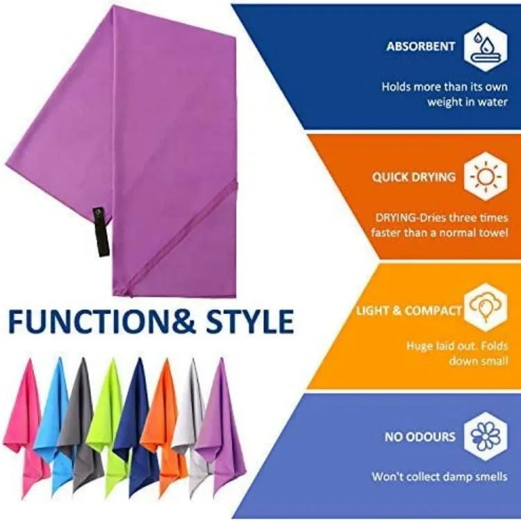 80 Percent Polyester 20 Percent Polyamide Absorbent Quick-dry Microfiber Suede Beach Towel with EVA Bag - Image 2
