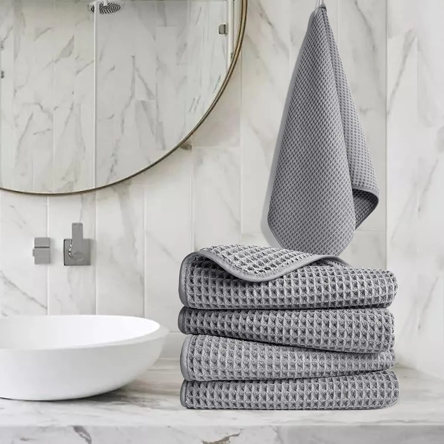 80 Percent Recycled Polyester 20 Percent Nylon 350g Microfiber Waffle Towel Quick-Dry Antimicrobial - Image 4