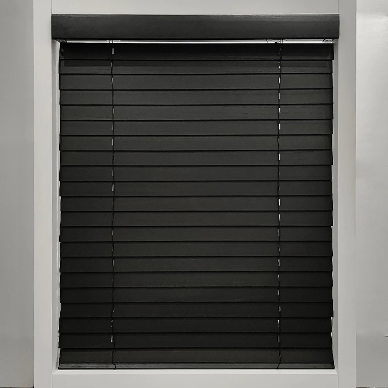 A-OK Modern Black Motor Blinds Horizontal Wood Sun Shading Smart Home Essential