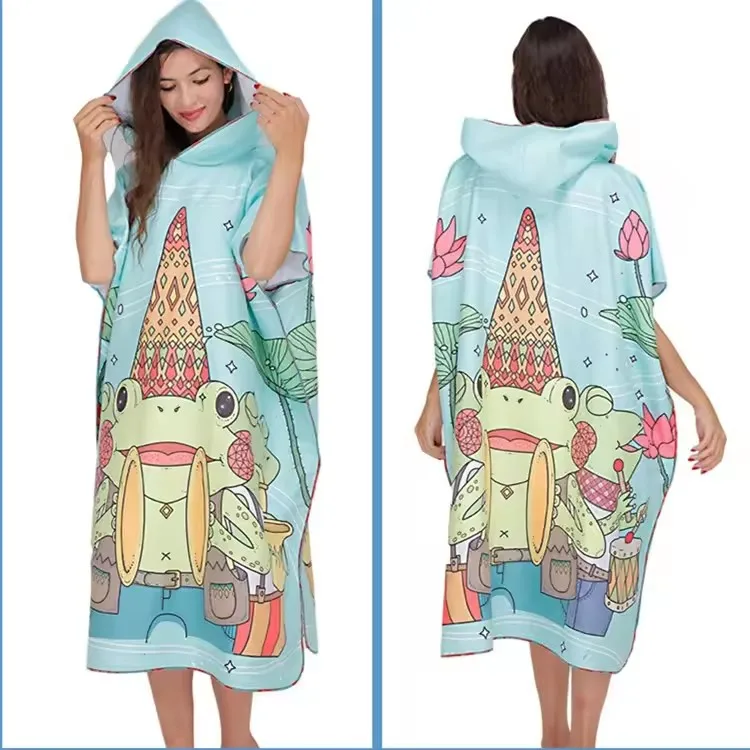 Adult Light Weight Custom Microfiber Suede Beach Poncho Towel Quick Dry Sand Proof Recycled - Image 3