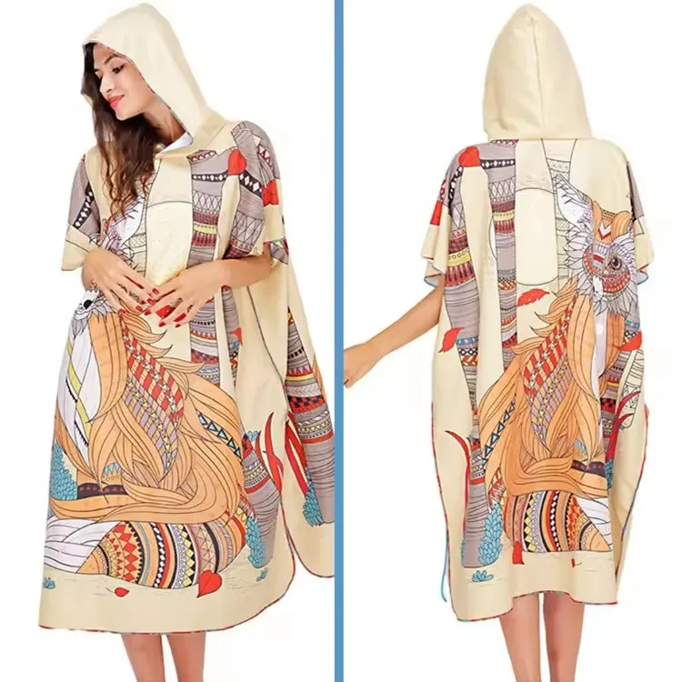 Adult Light Weight Custom Microfiber Suede Beach Poncho Towel Quick Dry Sand Proof Recycled - Image 4