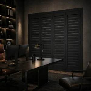Black Eco-Friendly Plantation Shutter 89mm Adjustable Louver Full Height Folding Panel Custom OEM
