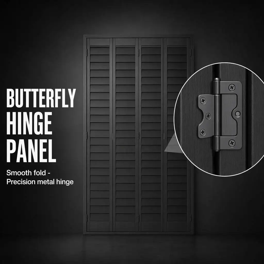 Black Eco-Friendly Plantation Shutter 89mm Adjustable Louver Full Height Folding Panel Custom OEM - Image 2