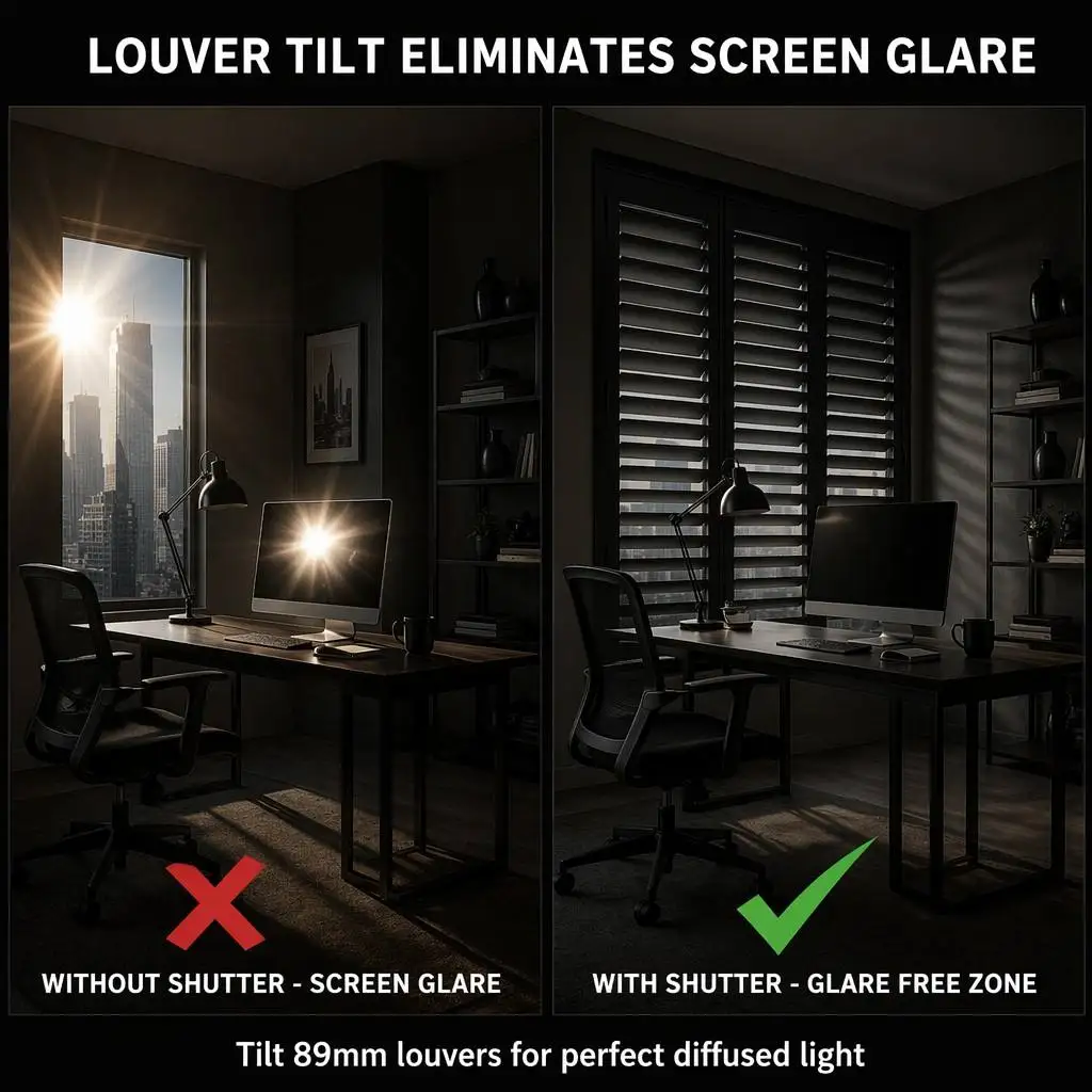 Black Eco-Friendly Plantation Shutter 89mm Adjustable Louver Full Height Folding Panel Custom OEM - Image 4