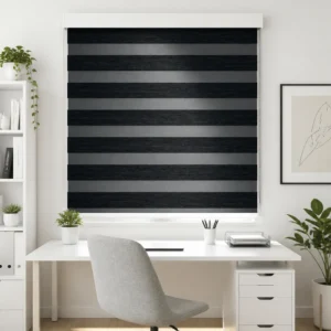 Black Gray Zebra Shade Built-In Fabric Chain Dual Layer Day Night Blinds Square Headrail Glare Control Home Office Custom
