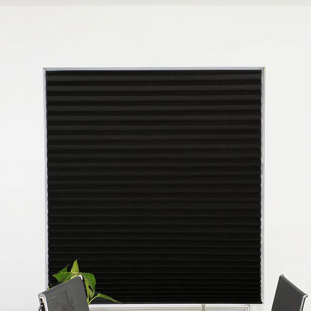 Black Temporary Pleated Fabric Pinhole Shades Built-in Office Hotel Home Use