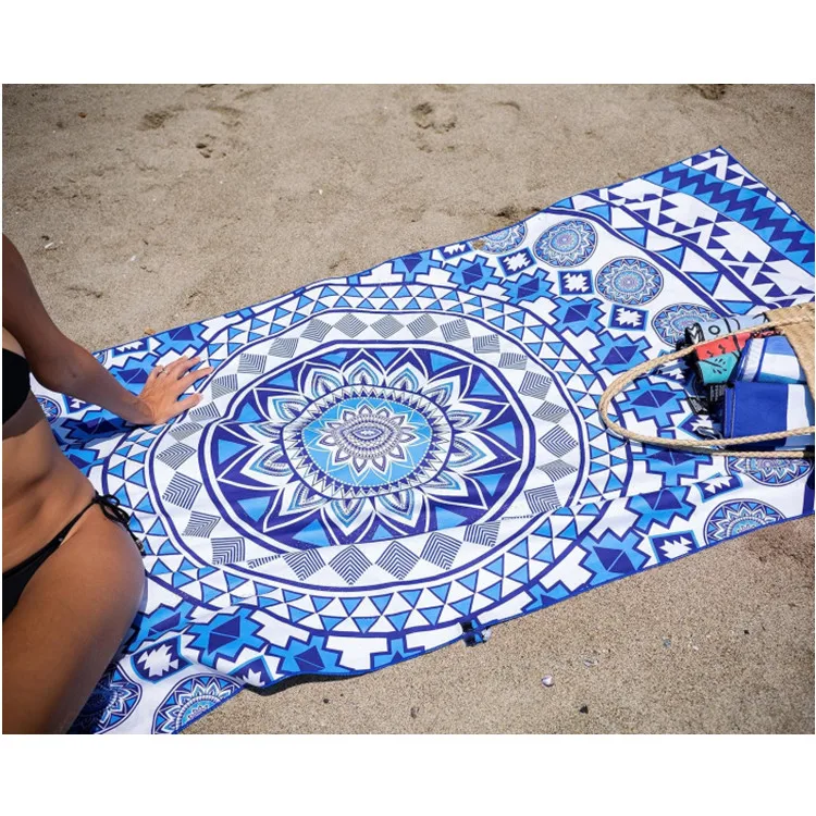 Bohemian Large Rectangle Beach Towel Custom Square Mesh Bag Printed Logo Summer - Image 4
